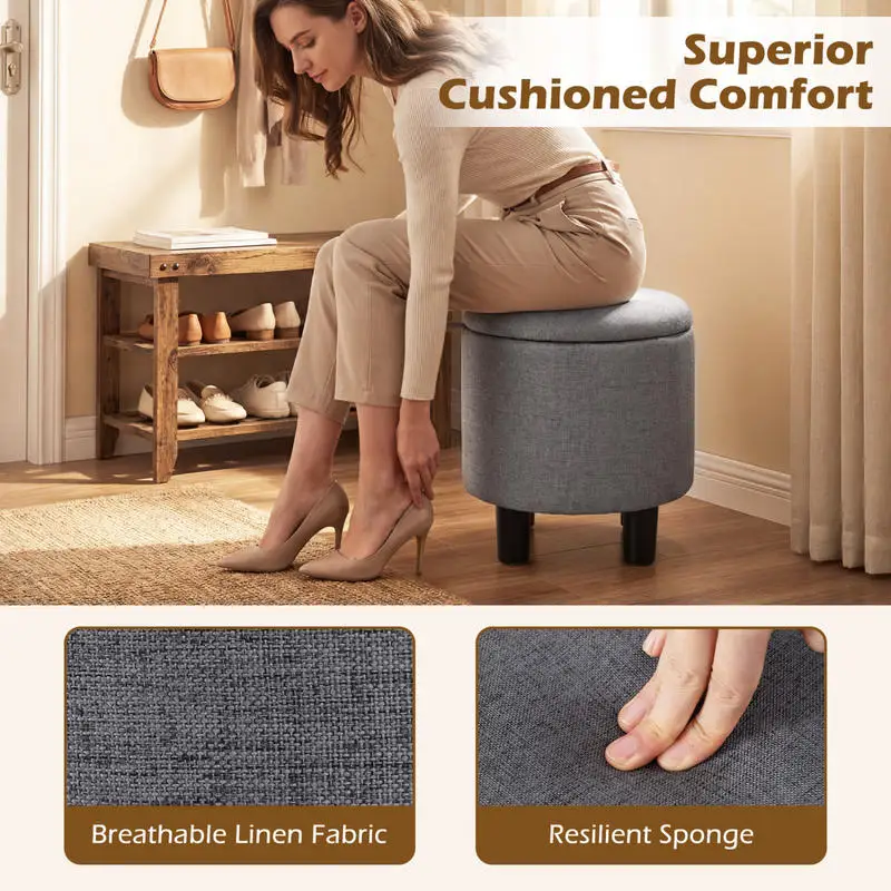 Round Storage Ottoman Linen Fabric Upholstered Footrest Stool-Gray
Round Storage Ottoman Linen Fabric Upholstered Footrest Stool-Gray