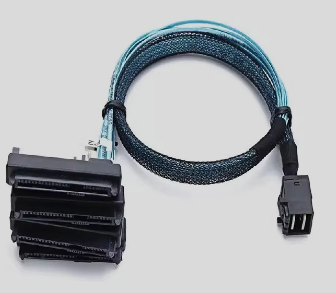 SFF-8643 Internal Mini SAS HD to (4) 29pin SFF-8482 connectors with SATA 15pin Power Port 2 in 1 Cable
SFF-8643 Internal Mini SAS HD to (4) 29pin SFF-8482 connectors with SATA 15pin Power Port 2 in 1 Cable