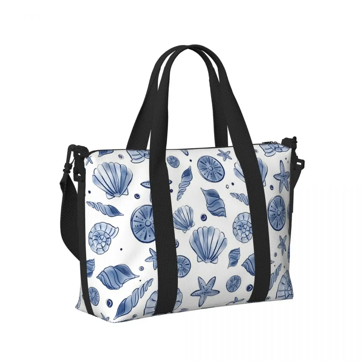 Marine Life Seashell Сине-белая пляжная дорожная сумка Большая вместительная сумка-тоут для спортзала Спортивная женская дорожная сумка для покупок
Marine Life Seashell Сине-белая пляжная дорожная сумка Большая вместительная сумка-тоут для спортзала Спортивная женская дорожная сумка для покупок
