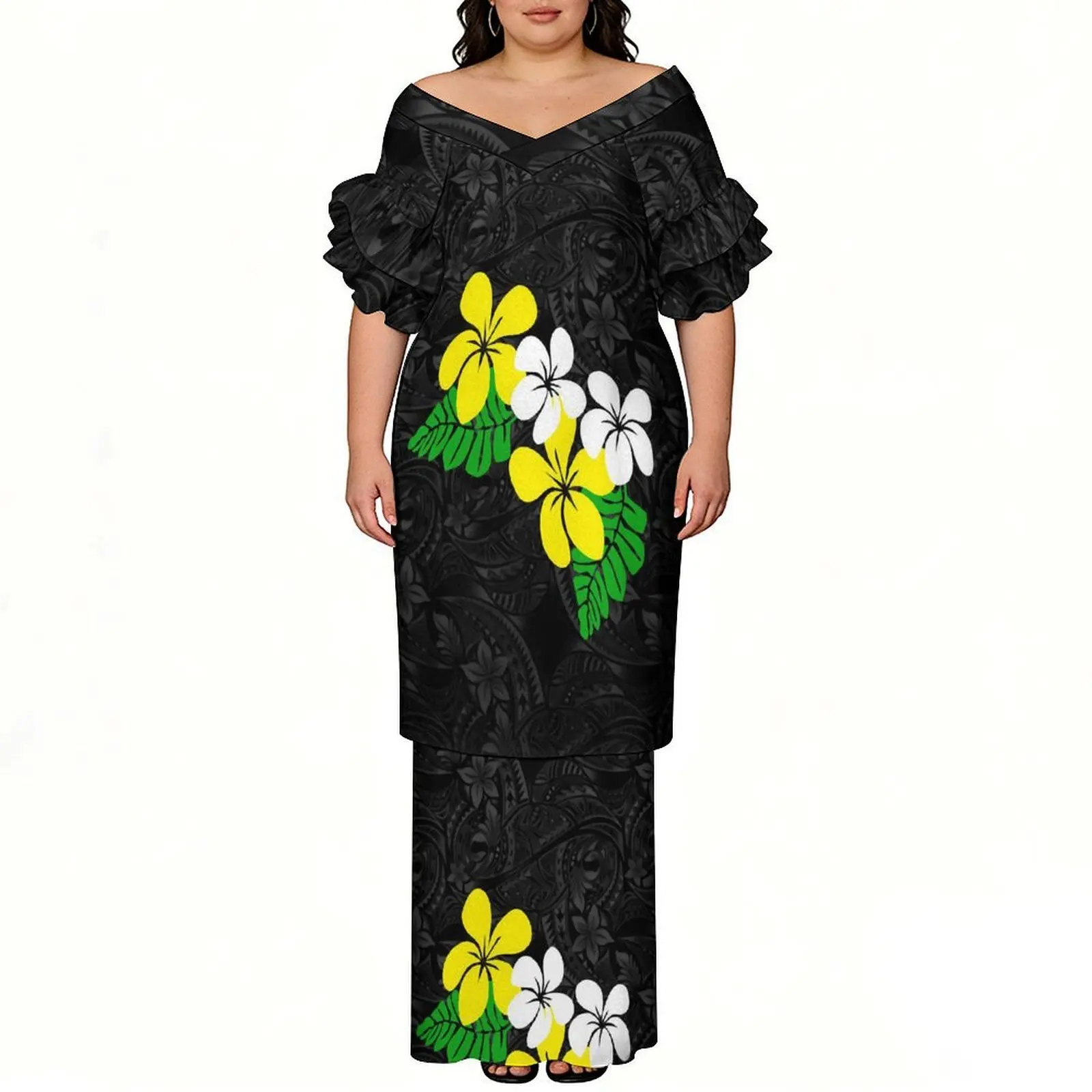 Polynesian Custom Floral Print Women'S Suit Skirt Summer New V-Neck Petal Sleeve Puletasi Elegant Style Long Dress
Polynesian Custom Floral Print Women'S Suit Skirt Summer New V-Neck Petal Sleeve Puletasi Elegant Style Long Dress