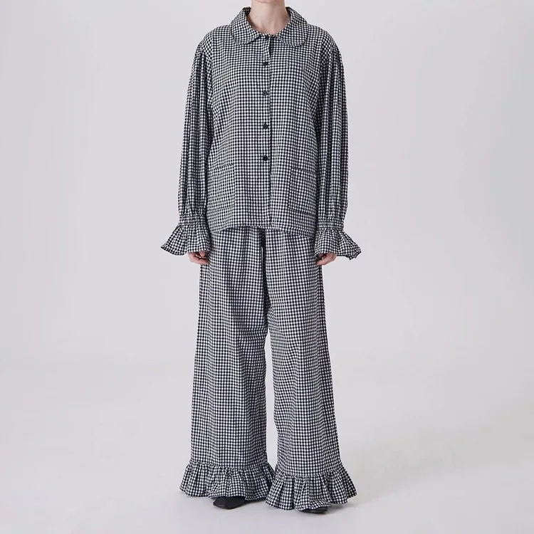 Loose Female Pajamas Suit Long Sleeve Nightwear Turn-Down Collar Nightgowns Pants Causal Women Sleepwear 2 Piece Set
Loose Female Pajamas Suit Long Sleeve Nightwear Turn-Down Collar Nightgowns Pants Causal Women Sleepwear 2 Piece Set