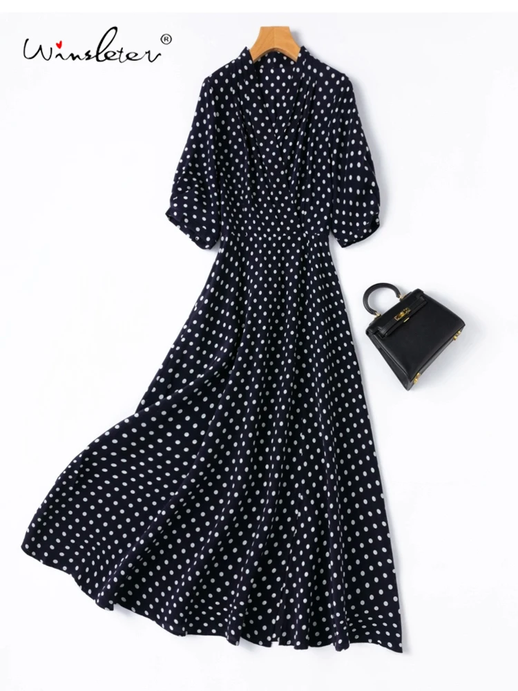 Winsleter-Women 100%Real Silk Elegant Dress, Lantern Sleeve V Neck Dot, French Modern Party Dresses, 2025 Spring Summer D52223CC
Winsleter-Women 100%Real Silk Elegant Dress, Lantern Sleeve V Neck Dot, French Modern Party Dresses, 2025 Spring Summer D52223CC