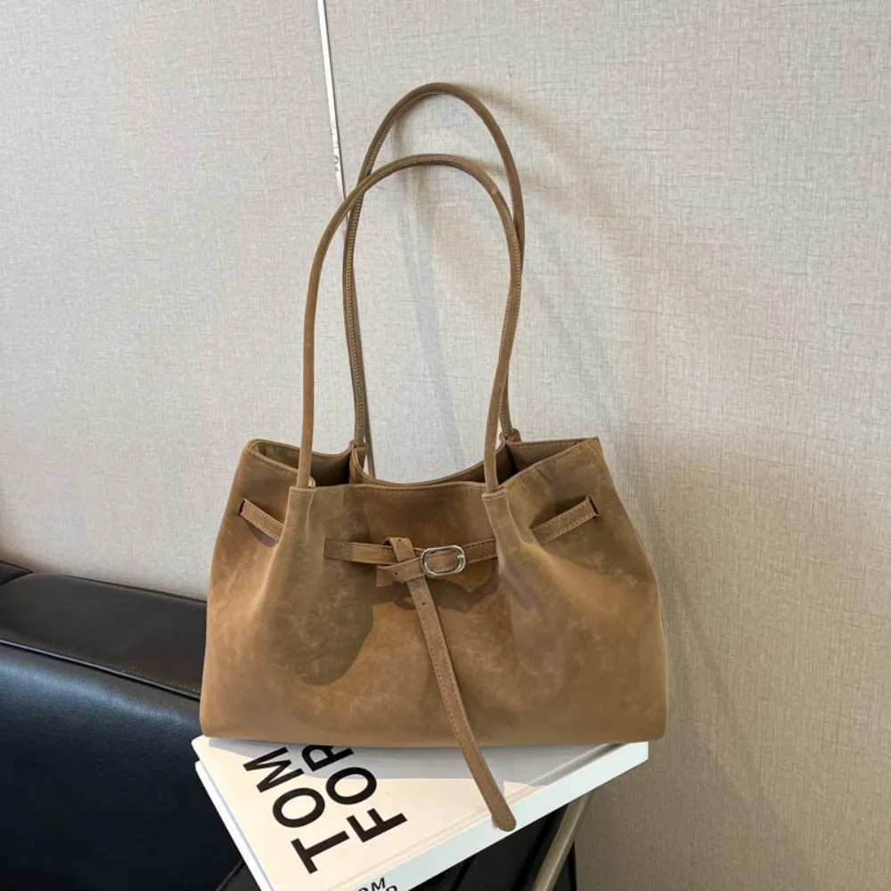 Suede/PU Leather Shoulder Bag Retro Elegant Handbag Large Capacity Solid Color Commuting Tote Bag School/Travel/Work Suede/PU Leather Shoulder Bag Retro Elegant Handbag Large Capacity Solid Color Commuting Tote Bag School/Travel/Work