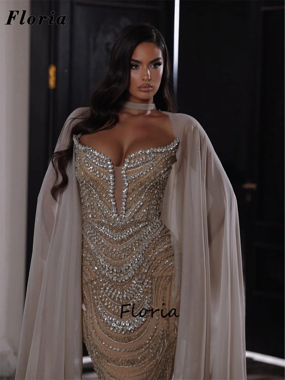 Middle East Beading Evening Dresses With Cape Long Sleeve Prom Cocktail Dress Birthday Party Gowns Vestidos De Cóctel Customized 
Middle East Beading Evening Dresses With Cape Long Sleeve Prom Cocktail Dress Birthday Party Gowns Vestidos De Cóctel Customized