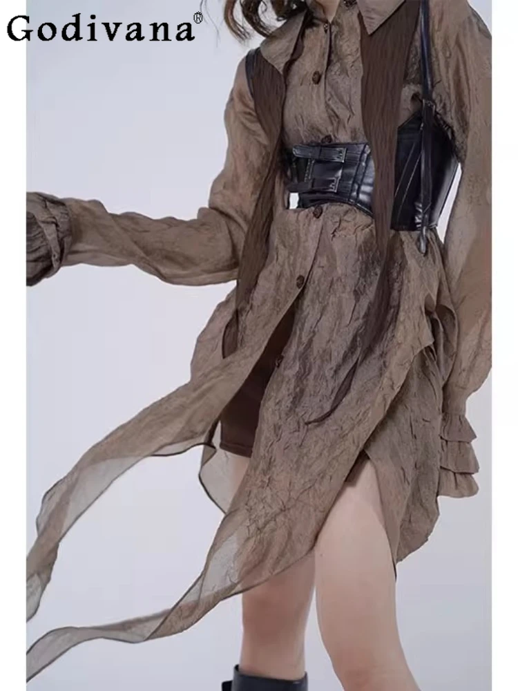 Chic Unique Texture Cake Sleeve Versatile Loose Turn-down Collar Shirt Dress Spring Autumn New Fashion Irregular Thin Dresses 
Chic Unique Texture Cake Sleeve Versatile Loose Turn-down Collar Shirt Dress Spring Autumn New Fashion Irregular Thin Dresses