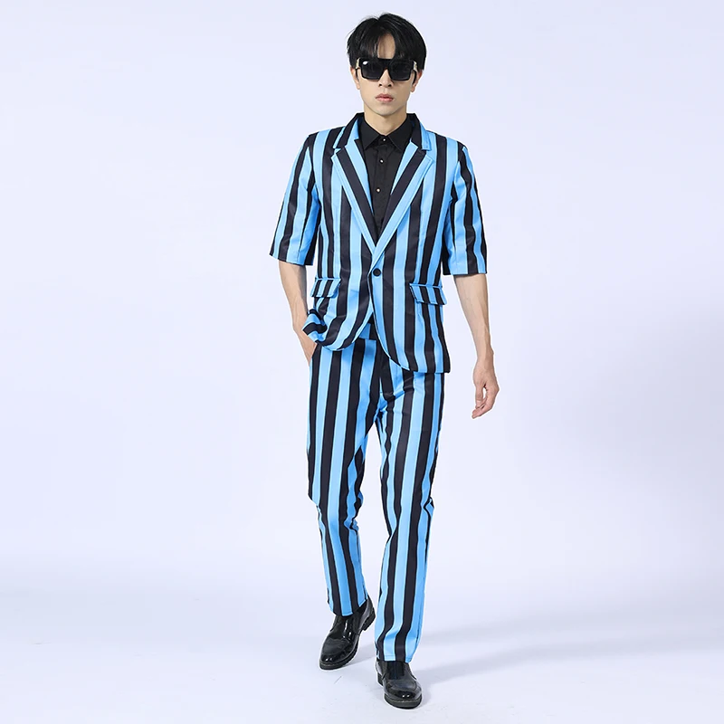 Male Blue Stripe Stage Costume Hip Hop Clothes Nightclub Suit Street Dance Wear Bar Gogo Dancer Performance Clothing VDB7750
Male Blue Stripe Stage Costume Hip Hop Clothes Nightclub Suit Street Dance Wear Bar Gogo Dancer Performance Clothing VDB7750
