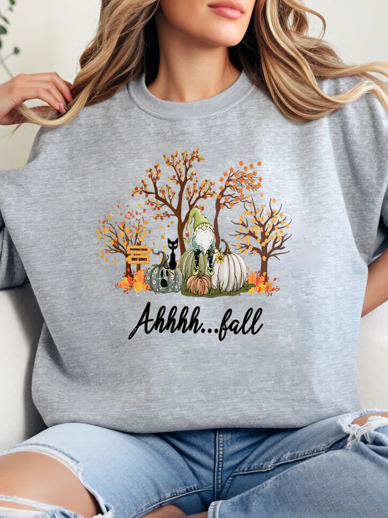 Осенний гном с принтом тыквы и дерева, осенний свитшот с круглым вырезом на Хэллоуин, женский повседневный наряд, домашняя одежда, серый, больших размеров
Осенний гном с принтом тыквы и дерева, осенний свитшот с круглым вырезом на Хэллоуин, женский повседневный наряд, домашняя одежда, серый, больших размеров