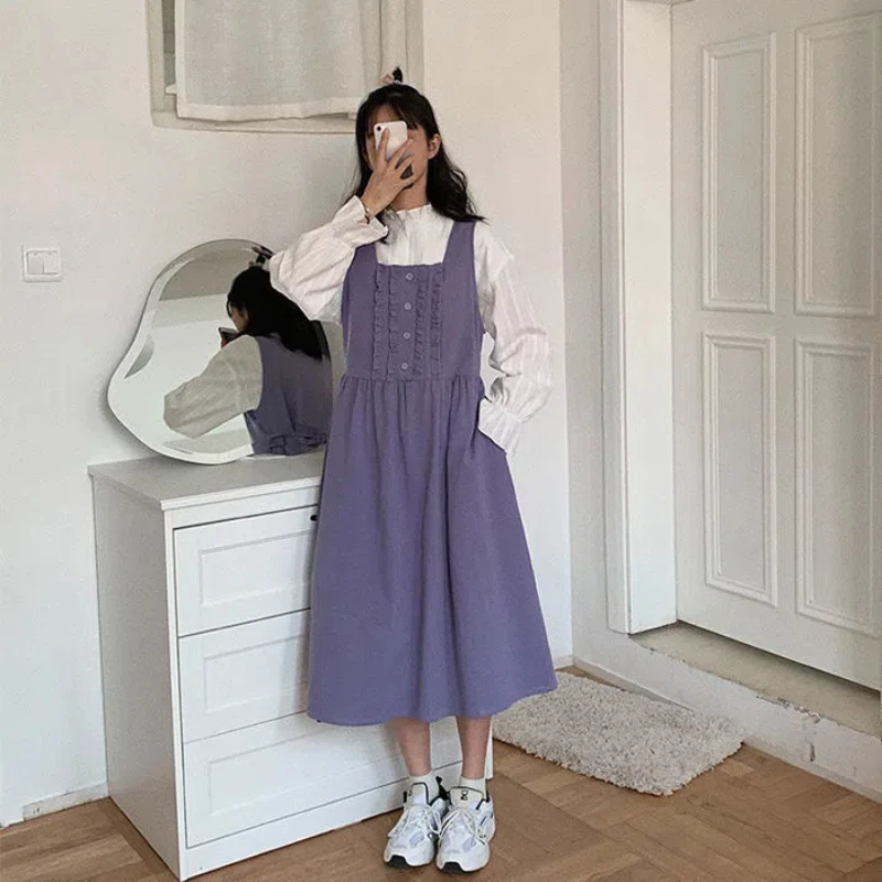 Korean Loose Japan Style Age Reduction Solid Color Sweet Strap Dresses Polo-Neck White Long Sleeve Office Lady Suit Female Tops
Korean Loose Japan Style Age Reduction Solid Color Sweet Strap Dresses Polo-Neck White Long Sleeve Office Lady Suit Female Tops