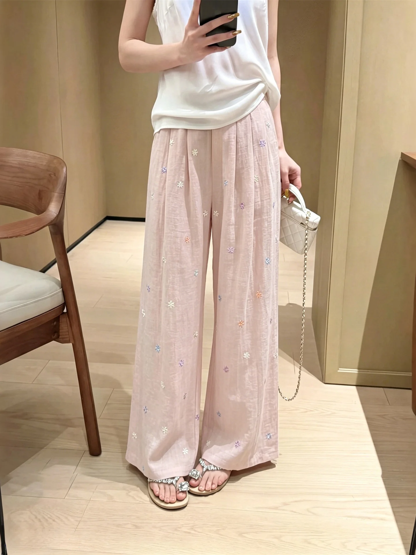 Pink Lazy Style Embroidered Casual Wide Leg Pants Women's Summer New Drape Loose plus Size Straight Leg Trousers
Pink Lazy Style Embroidered Casual Wide Leg Pants Women's Summer New Drape Loose plus Size Straight Leg Trousers