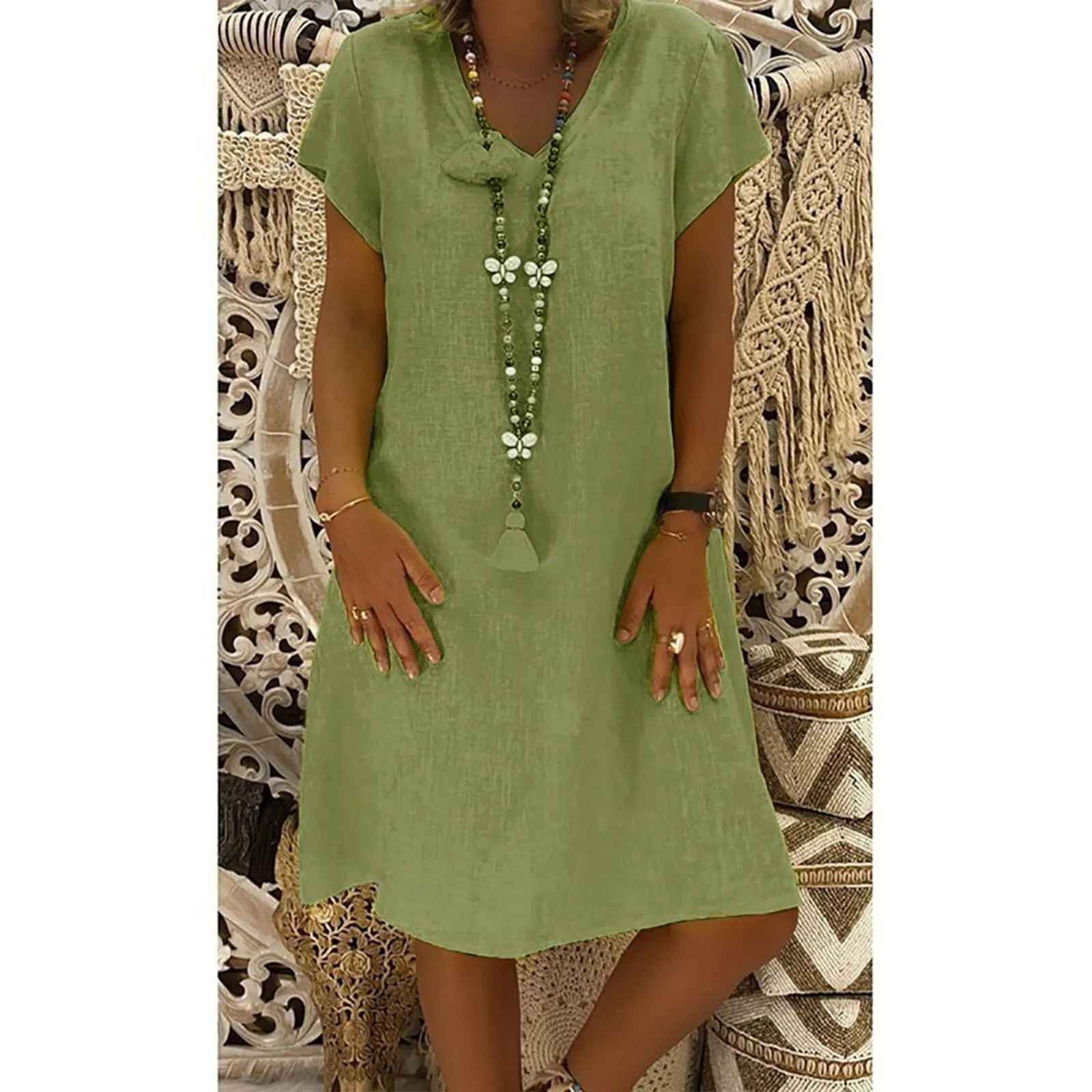 Bohemian Cotton Linen Dress Women'S Summer 2024 Short Sleeve V-Neck Top Casual Loose Dress Women'S Street T-Shirt Dress Vestidos
Bohemian Cotton Linen Dress Women'S Summer 2024 Short Sleeve V-Neck Top Casual Loose Dress Women'S Street T-Shirt Dress Vestidos