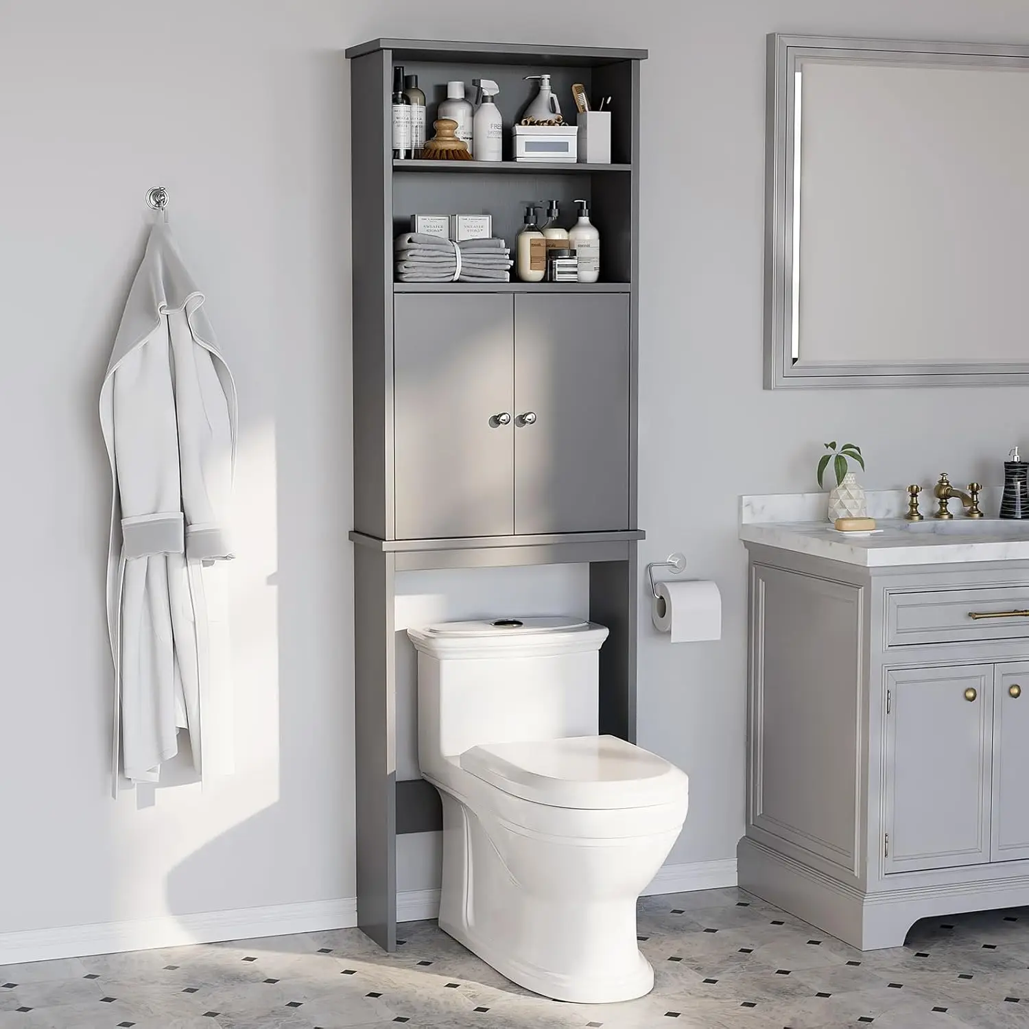 Over the Toilet Storage Cabinet or Bathroom, 75in Over Toilet Cabinet reestanding Storage Organizer, Space Saver with Doand Adju
Over the Toilet Storage Cabinet or Bathroom, 75in Over Toilet Cabinet reestanding Storage Organizer, Space Saver with Doand Adju