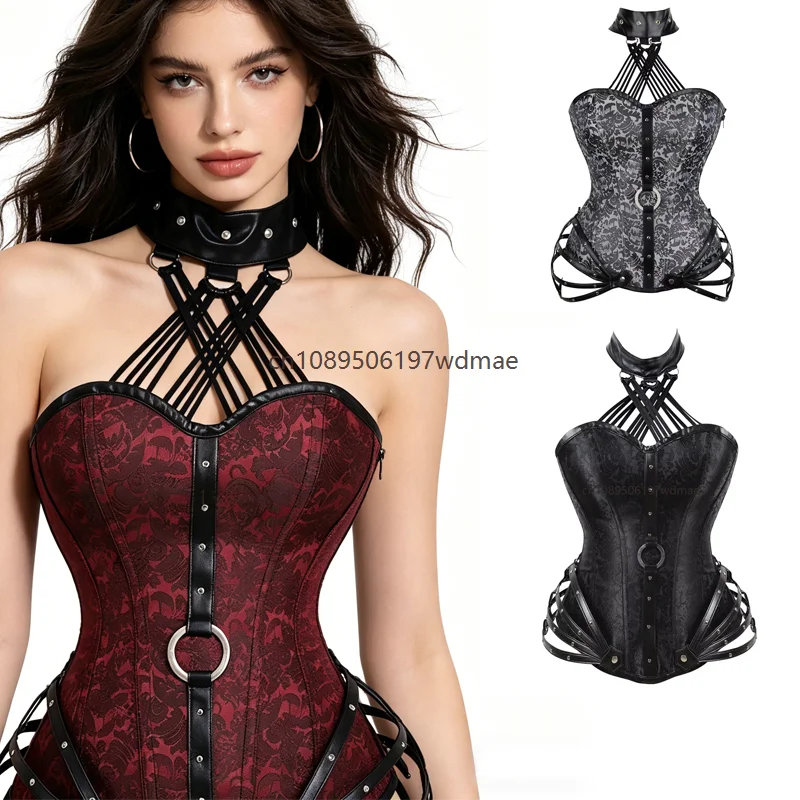 Retro Gothic Steampunk Corselet Vintage Women Sexy Bustier Waist Trainer Vest Strapless Halter Neck Side Zipper Cosplay Corset
Retro Gothic Steampunk Corselet Vintage Women Sexy Bustier Waist Trainer Vest Strapless Halter Neck Side Zipper Cosplay Corset
