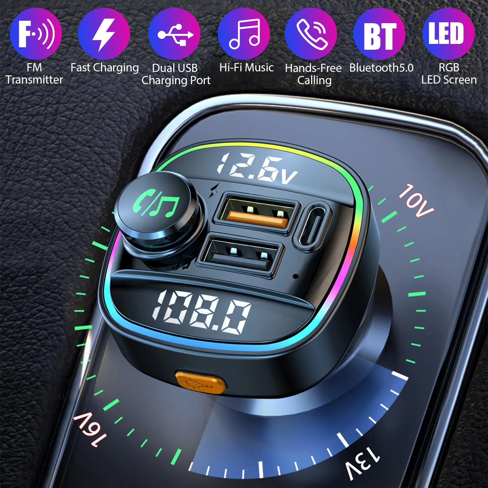 Bluetooth5.0 Car Wireless FM Transmitter Adapter USB PD Charger AUX Hand-Free US
Bluetooth5.0 Car Wireless FM Transmitter Adapter USB PD Charger AUX Hand-Free US