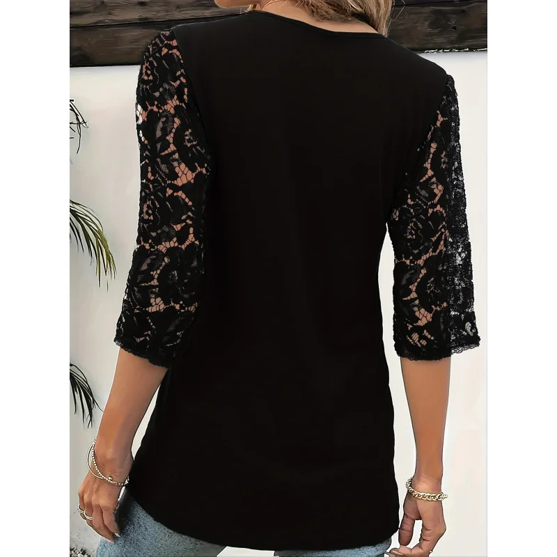 Women's Elegant Lace-Trimmed V-Neck-Shirt - Sparkling Design, Medium Stretch, Washable, All-Season Casu
Women's Elegant Lace-Trimmed V-Neck-Shirt - Sparkling Design, Medium Stretch, Washable, All-Season Casu