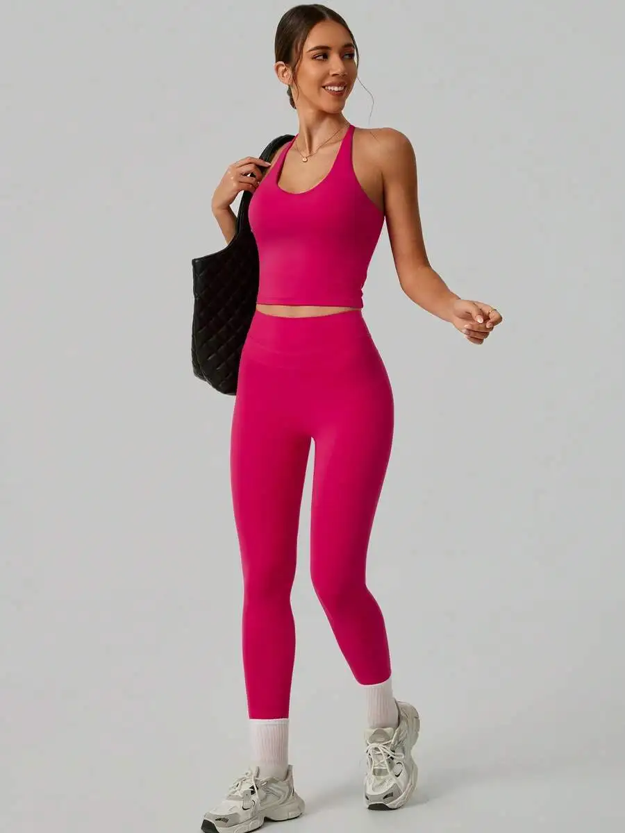 Womens Elastic Sports Set Crop Top And High Waist Leggings Summer Workout Outfit
Womens Elastic Sports Set Crop Top And High Waist Leggings Summer Workout Outfit