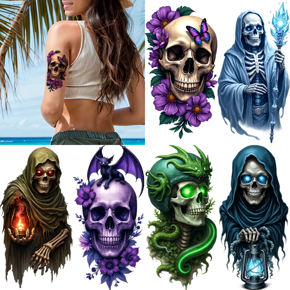 3pcs Temporary Tattoo Waterproof Long-lasting Body Stickers Skull With Dragon Skeleton With Staff Skull With Snake For Arms
3pcs Temporary Tattoo Waterproof Long-lasting Body Stickers Skull With Dragon Skeleton With Staff Skull With Snake For Arms
