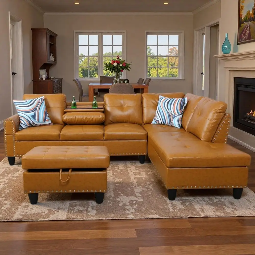 Leather 3-Piece L-Shaped Couches or Living Room, Sectional Soa with Storage Ottoman & Movable Chaise, ular Convertible Couch or
Leather 3-Piece L-Shaped Couches or Living Room, Sectional Soa with Storage Ottoman & Movable Chaise, ular Convertible Couch or