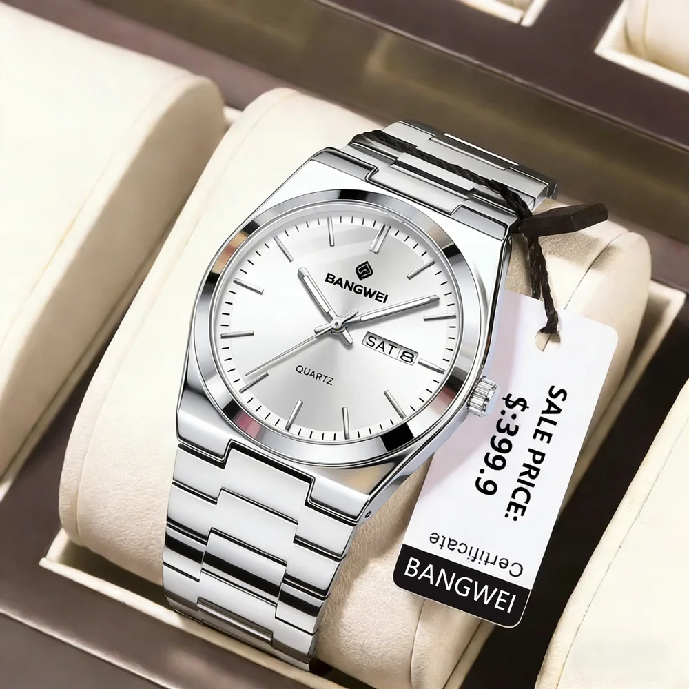 Роскошные мужские кварцевые наручные часы BANGWEI, спортивные мужские часы, водонепроницаемые, светящиеся, с датой, из нержавеющей стали, мужские часы Relogio Masculino + коробка
Роскошные мужские кварцевые наручные часы BANGWEI, спортивные мужские часы, водонепроницаемые, светящиеся, с датой, из нержавеющей стали, мужские часы Relogio Masculino + коробка