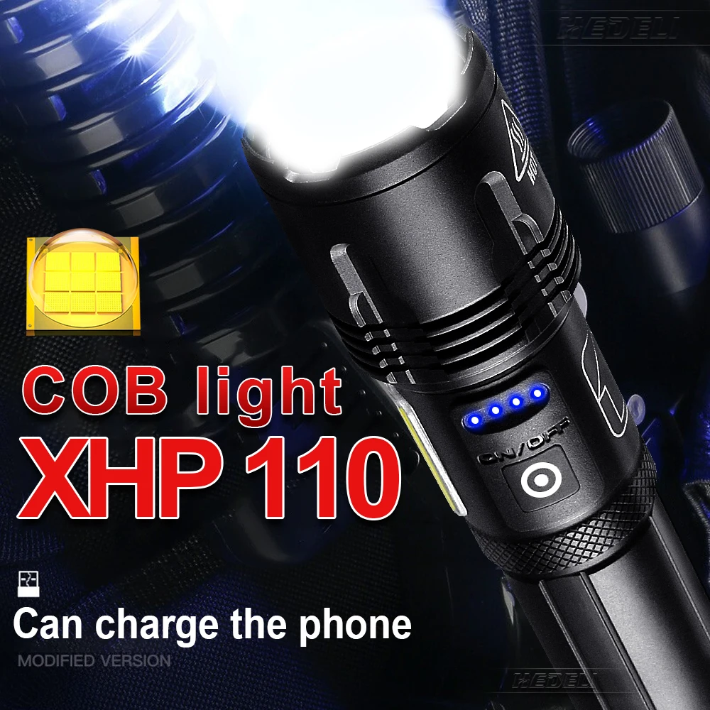 Сверхмощный светодиодный фонарик XHP110 + COB, перезаряжаемый через USB светодиодный фонарь с COB-светом, тактические фонарики, рабочий ручной фонарь
Сверхмощный светодиодный фонарик XHP110 + COB, перезаряжаемый через USB светодиодный фонарь с COB-светом, тактические фонарики, рабочий ручной фонарь