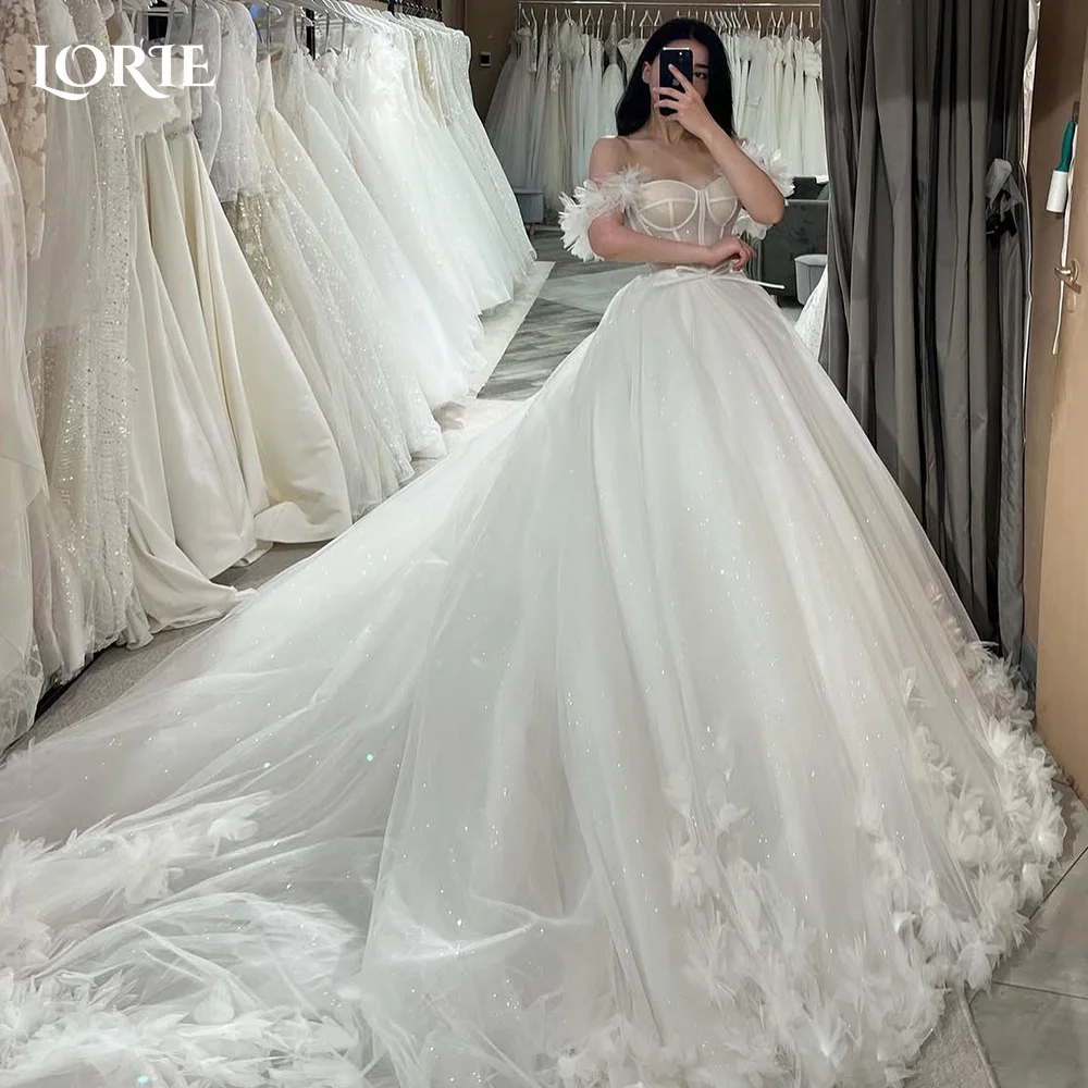 LORIE Glitter Wedding Dresses Puff Sleeve Appliques Lace 3D Flower off Shoulder Tulle Boho Bride Gown Customized vestidosdenovia
LORIE Glitter Wedding Dresses Puff Sleeve Appliques Lace 3D Flower off Shoulder Tulle Boho Bride Gown Customized vestidosdenovia