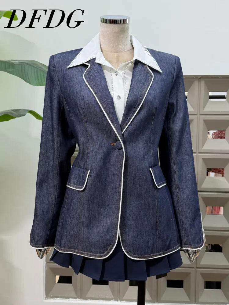 DFDG 2025 Autumn Women’s Casual Blazer Minimalist Color Block Patchwork Notch Lapel Denim Trim One Button Jacket Spring Blazer
DFDG 2025 Autumn Women’s Casual Blazer Minimalist Color Block Patchwork Notch Lapel Denim Trim One Button Jacket Spring Blazer