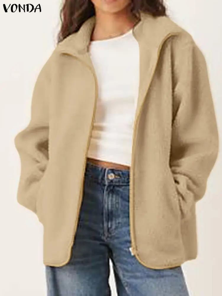 Женские флисовые пальто больших размеров VONDA, зима 2025 года, повседневные куртки с длинным рукавом и воротником-стойкой на молнии, однотонная уличная одежда, свободные верхние пальто
Женские флисовые пальто больших размеров VONDA, зима 2025 года, повседневные куртки с длинным рукавом и воротником-стойкой на молнии, однотонная уличная одежда, свободные верхние пальто