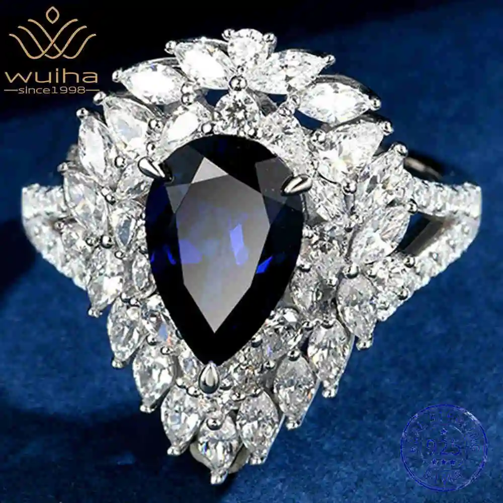 WUIHA 925 Sterling Silver Pear Cut 8 * 12 MM Lab Sapphire High Carbon Diamonds Gemstone Wedding Engagement Ring Fine Jewelry
WUIHA 925 Sterling Silver Pear Cut 8 * 12 MM Lab Sapphire High Carbon Diamonds Gemstone Wedding Engagement Ring Fine Jewelry