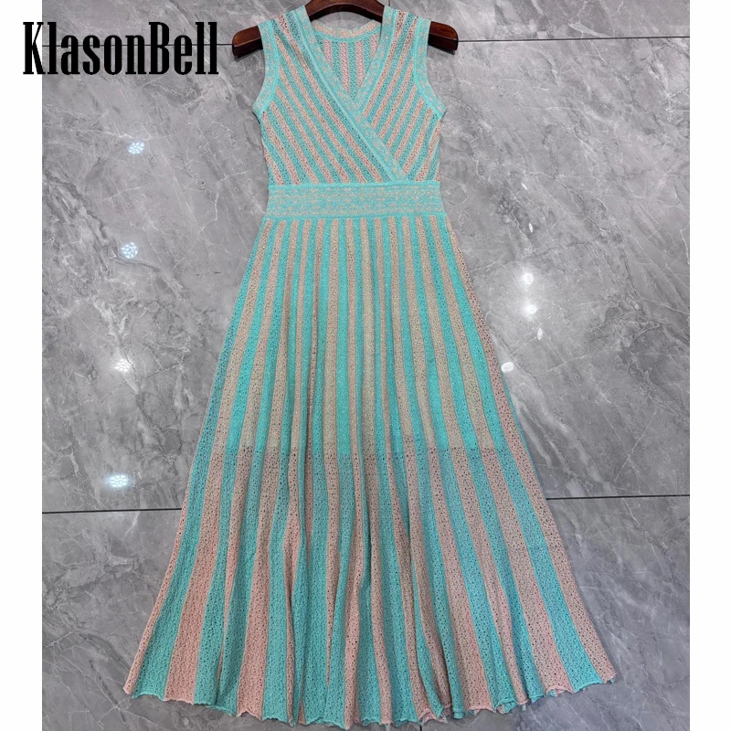 5.8 KlasonBell Summer New Arrival Striped Knit Hollow Out Collect Waist Dress Fit Women V-Neck Sleeveless A-Line Long Dress
5.8 KlasonBell Summer New Arrival Striped Knit Hollow Out Collect Waist Dress Fit Women V-Neck Sleeveless A-Line Long Dress