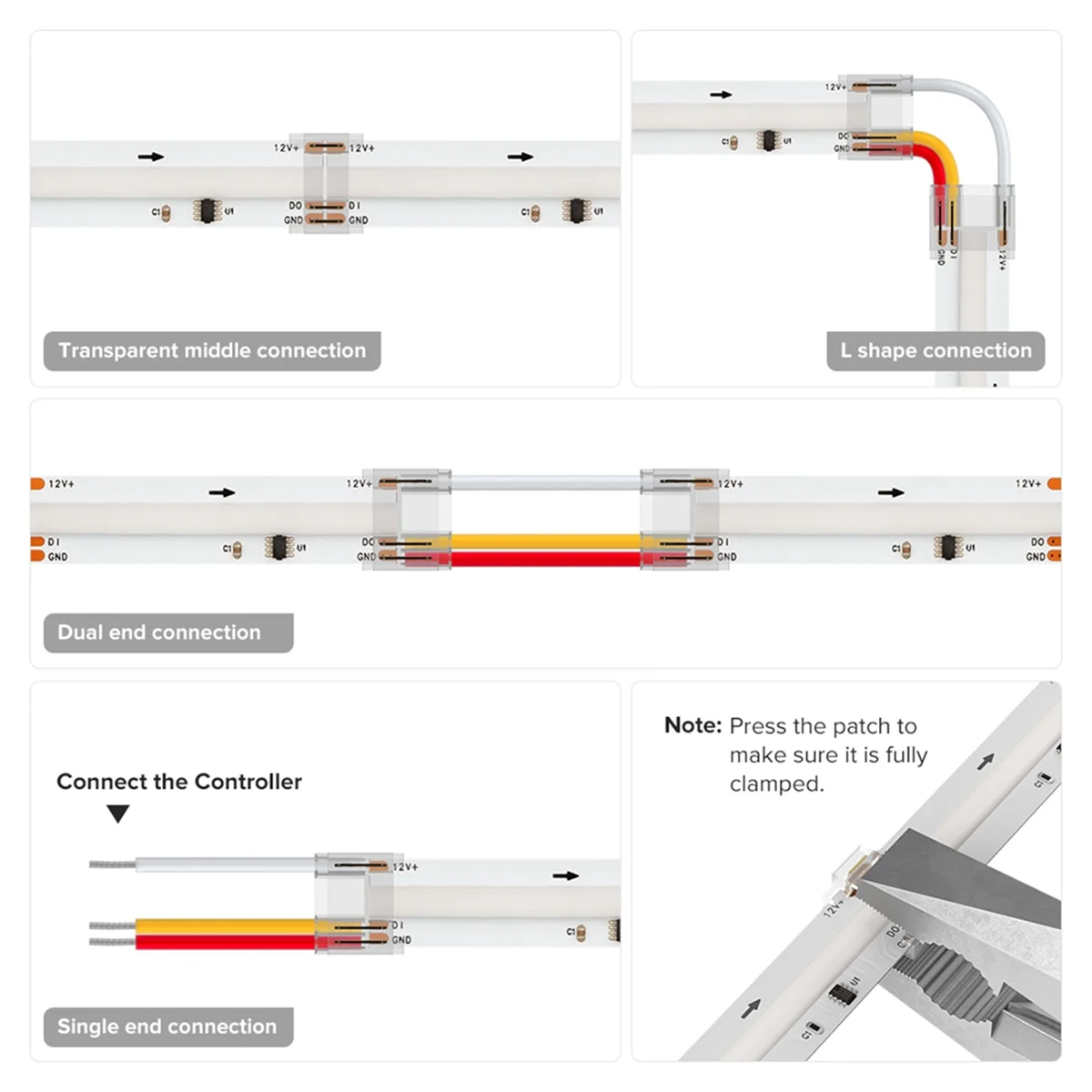 A02R 24PCS 3Pins 12mm Transparent Cover Connector Kits for COB RGBIC LED Strip Transparent Gapless Connectors with Wire
A02R 24PCS 3Pins 12mm Transparent Cover Connector Kits for COB RGBIC LED Strip Transparent Gapless Connectors with Wire