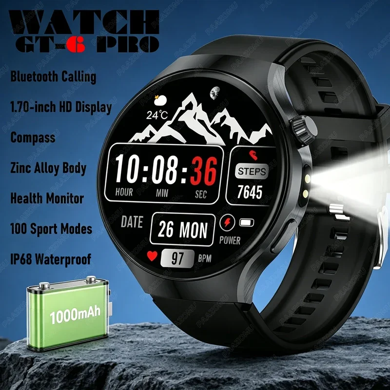 NEW Smart Watch For Men LED Flashlight 1000mAh Battery 100+ Sports Mode Bluetooth Call Health Monitor Outdoor Sports WATCH-6 Pro
NEW Smart Watch For Men LED Flashlight 1000mAh Battery 100+ Sports Mode Bluetooth Call Health Monitor Outdoor Sports WATCH-6 Pro