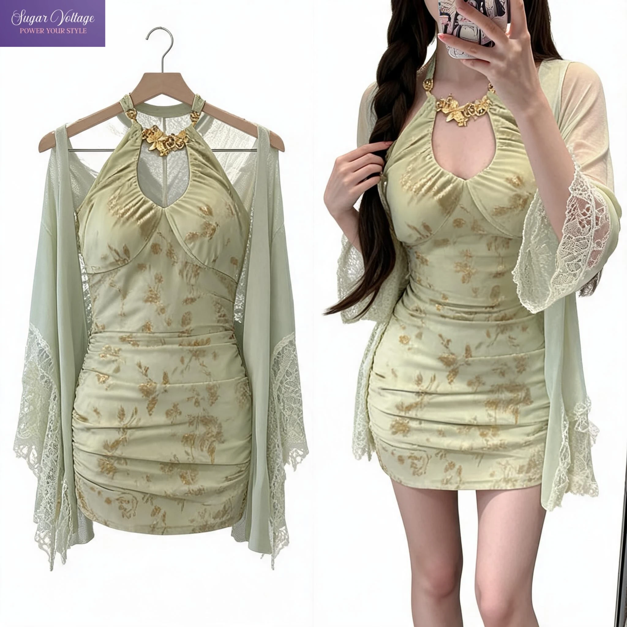 Fresh Pure Sexy Korean Halter Neck Bodycon 2 Piece Set Women Lace Cut Out Dress Sheer Cardigan 2 Piece Set Female Daily Clothes
Fresh Pure Sexy Korean Halter Neck Bodycon 2 Piece Set Women Lace Cut Out Dress Sheer Cardigan 2 Piece Set Female Daily Clothes
