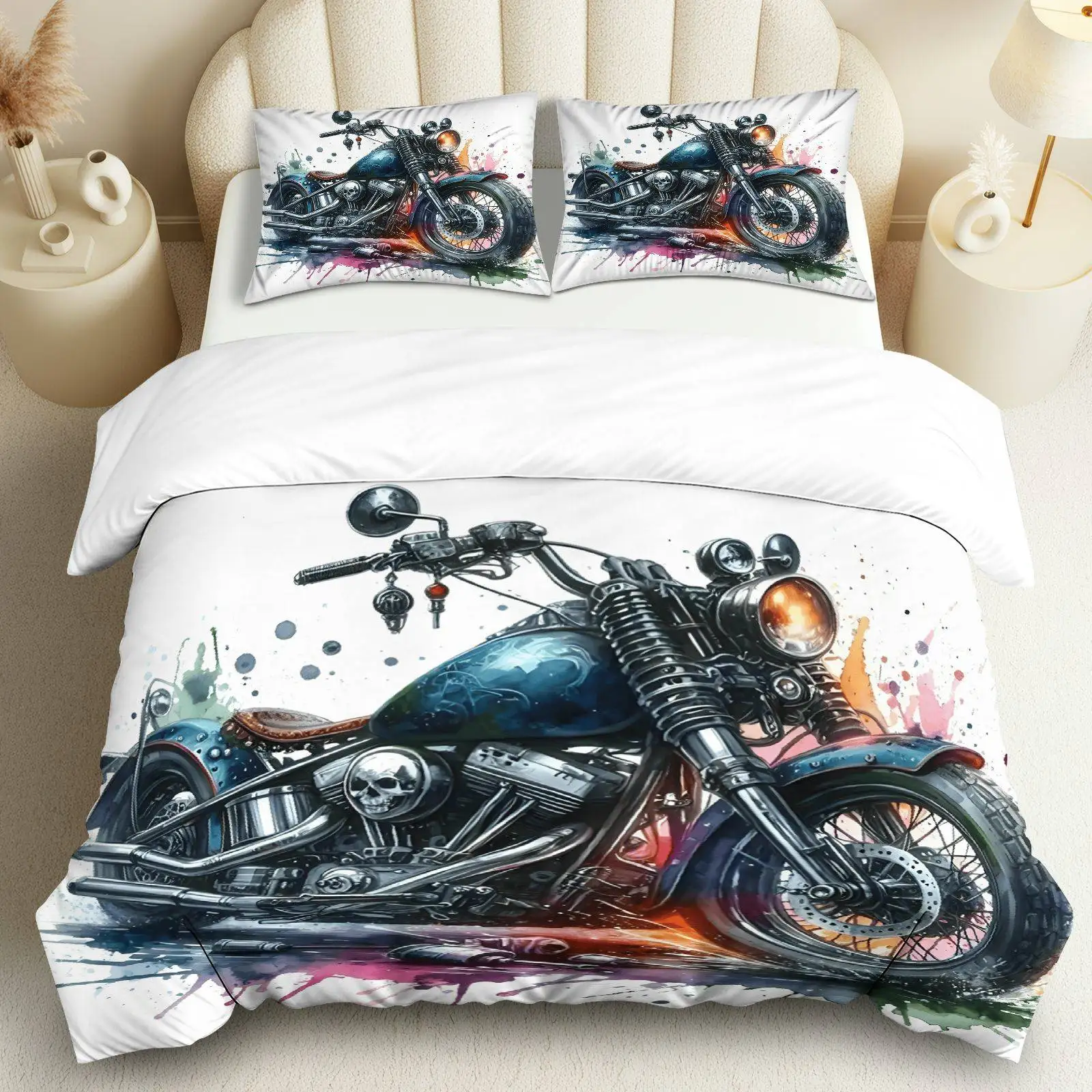 3PCS Duvet Cover, 1 Duvet+2 Pillowcases(Without filler), Motorcycle Print Suitable for decoration Bedroom Living Room.
3PCS Duvet Cover, 1 Duvet+2 Pillowcases(Without filler), Motorcycle Print Suitable for decoration Bedroom Living Room.