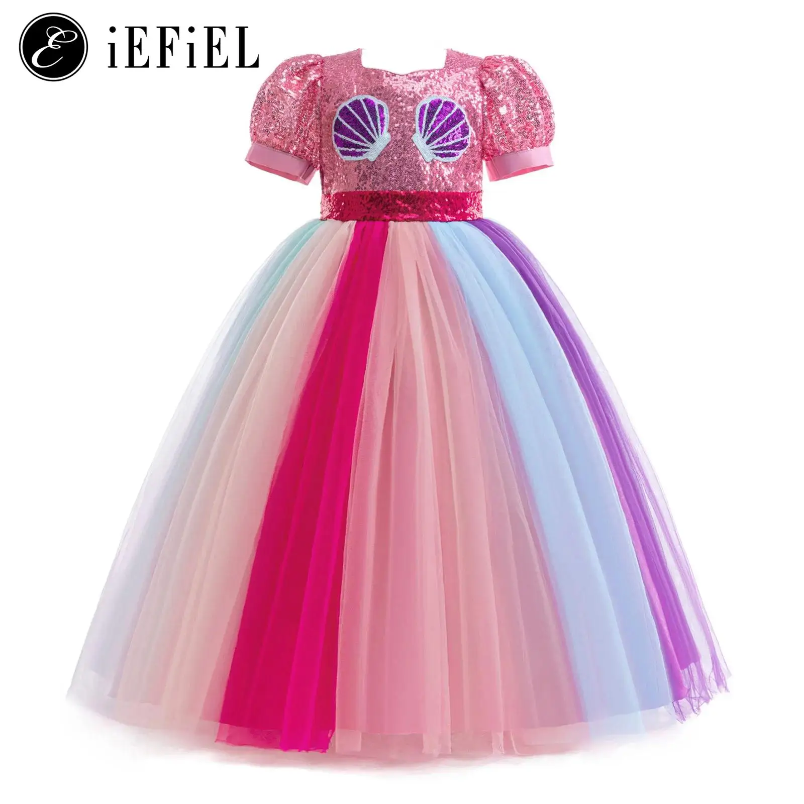 Girls Mermaid Princess Dress Shiny Sequins Puff Sleeve Rainbow Tulle Tutu Dress Gown for Halloween Birthday Party Performance
Girls Mermaid Princess Dress Shiny Sequins Puff Sleeve Rainbow Tulle Tutu Dress Gown for Halloween Birthday Party Performance