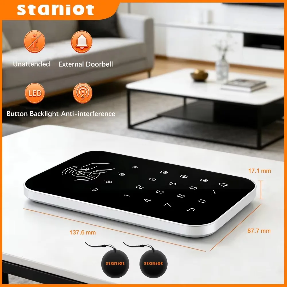 Staniot 433Mhz Wireless Touch Keyboard Door Entry Keypad with 2Pcs RFID Remote Control Smart Touch Screen Security Protection
Staniot 433Mhz Wireless Touch Keyboard Door Entry Keypad with 2Pcs RFID Remote Control Smart Touch Screen Security Protection