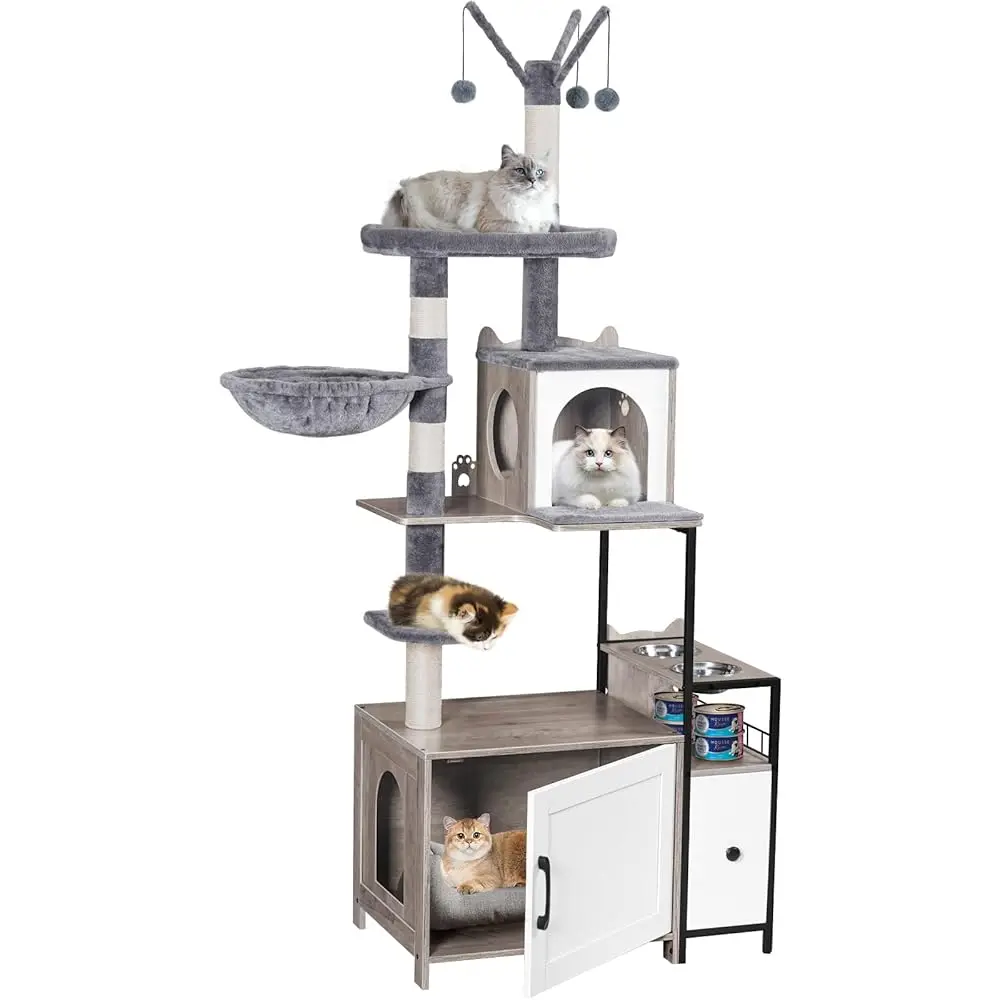 Cat Tree With Litter Box Enclosure, 3-In-1 Modern Cat Tower For Indoor Cats, 67.32’’ Hidden Cat Litter Box Furniture With Cat
Cat Tree With Litter Box Enclosure, 3-In-1 Modern Cat Tower For Indoor Cats, 67.32’’ Hidden Cat Litter Box Furniture With Cat