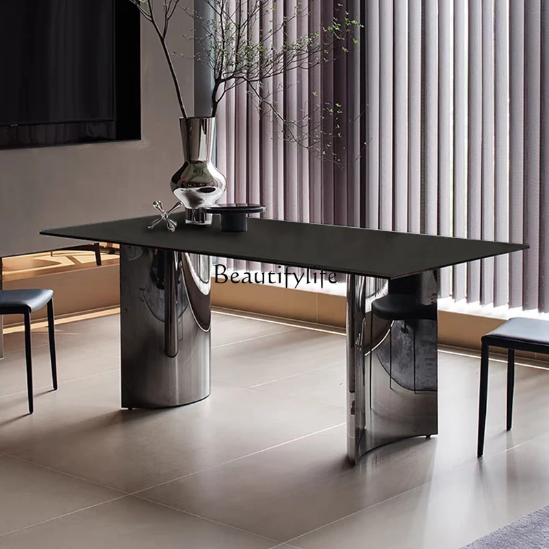 Italian light luxury pure black rock slab dining table household rectangular high-end villa dining table and chair combination
Italian light luxury pure black rock slab dining table household rectangular high-end villa dining table and chair combination