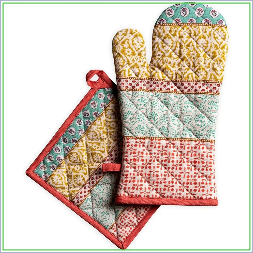 100% Cotton Oven Mitt & Pot Holder Set, 7.5x13 & 8x8, Heat Resistant BBQ Gloves with Loop, Baking Grilling Kitchen Home Farmhouse Spring Summer
100% Cotton Oven Mitt & Pot Holder Set, 7.5x13 & 8x8, Heat Resistant BBQ Gloves with Loop, Baking Grilling Kitchen Home Farmhouse Spring Summer