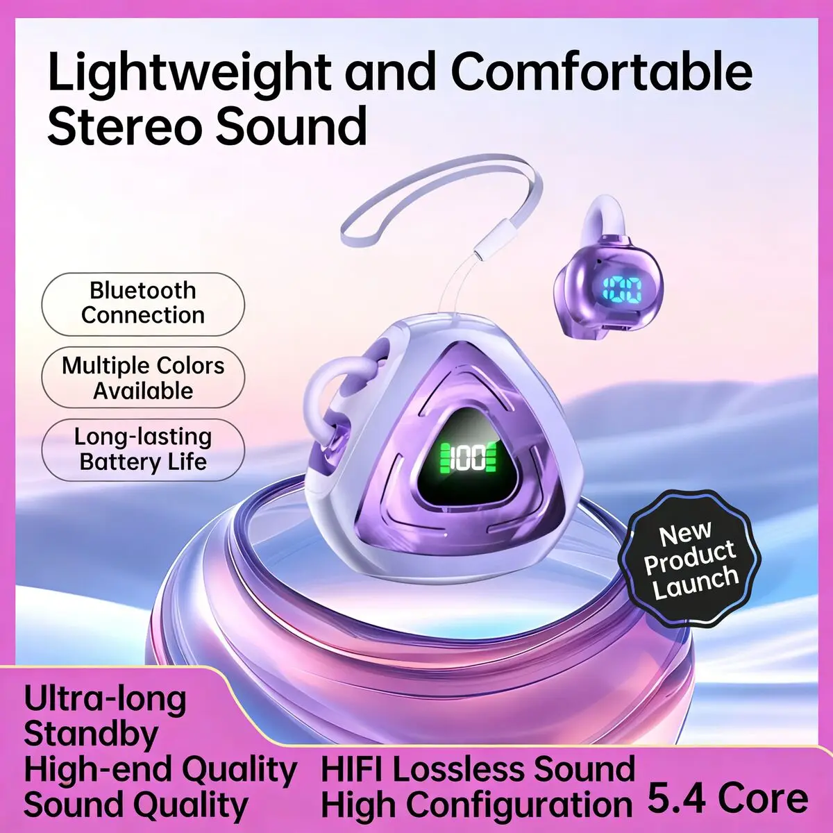 New Triangle Design Bluetooth Ear-Clip Earphones Wireless Type-C Charging Low Latency Comfortable for Music Outdoor Activities
New Triangle Design Bluetooth Ear-Clip Earphones Wireless Type-C Charging Low Latency Comfortable for Music Outdoor Activities