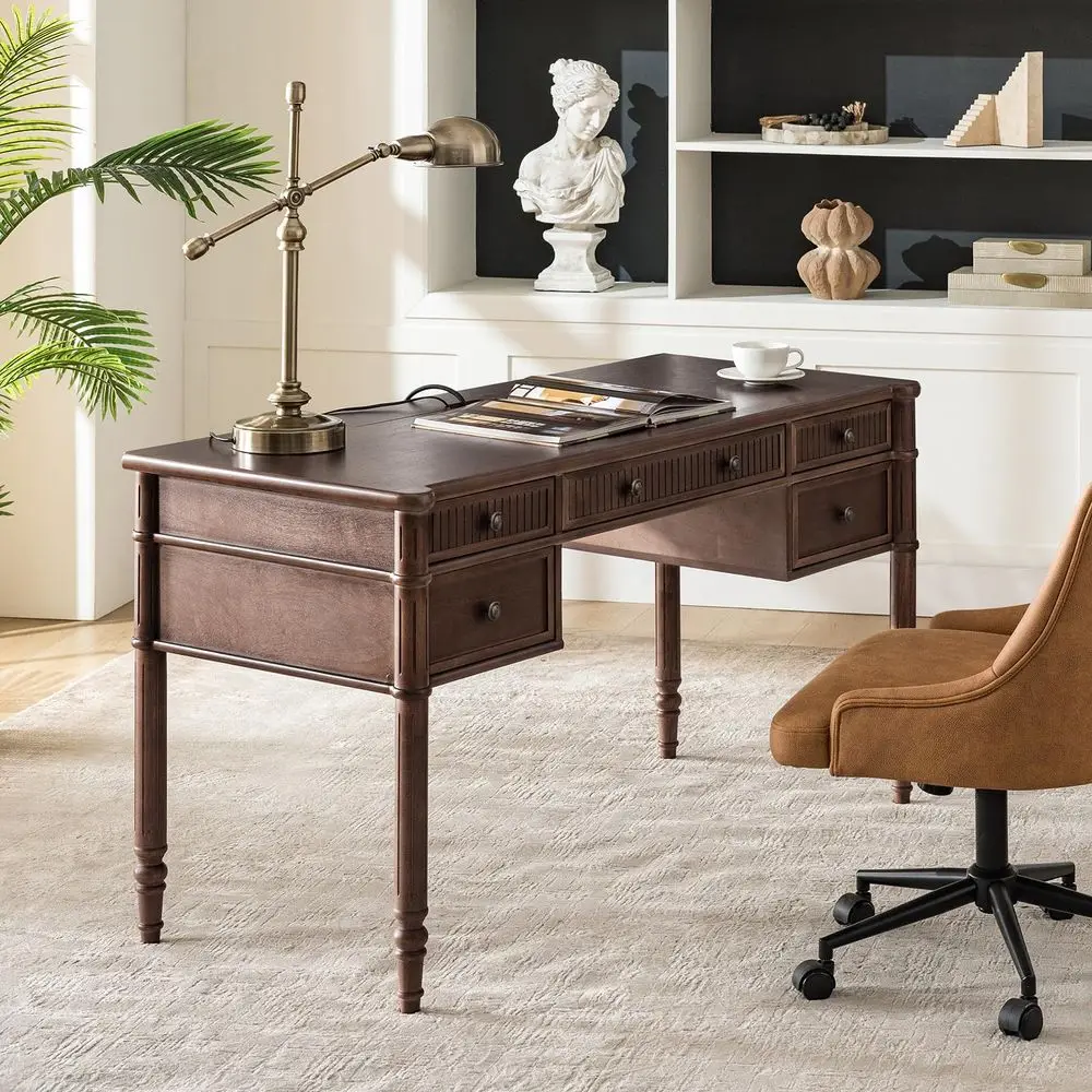 55 Inch Fluted Computer Desk with Charging Station, Writing Desk with 5 Drawers, Wood Home Office Desk with Solid Wood Legs, Wa
55 Inch Fluted Computer Desk with Charging Station, Writing Desk with 5 Drawers, Wood Home Office Desk with Solid Wood Legs, Wa