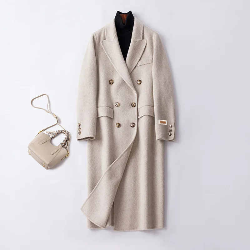 Women Medium Long Double-sided Cashmere Coat Suit Collar Double Woolen Coat Warm Winter Outerwear
Women Medium Long Double-sided Cashmere Coat Suit Collar Double Woolen Coat Warm Winter Outerwear