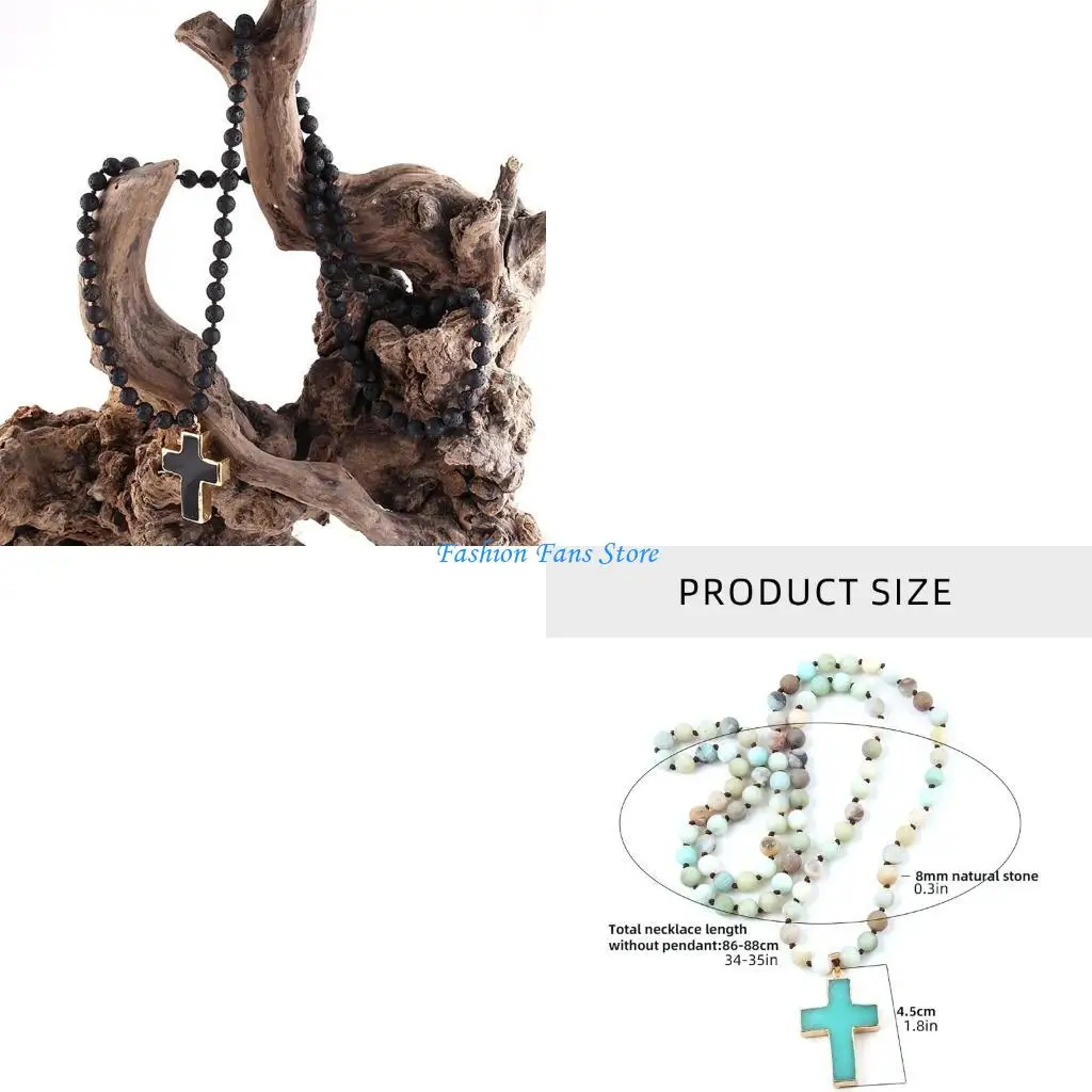 Handcrafted 8mm Beaded Stone Necklace with Crucifix Pendant Bohemian Neckchain
Handcrafted 8mm Beaded Stone Necklace with Crucifix Pendant Bohemian Neckchain