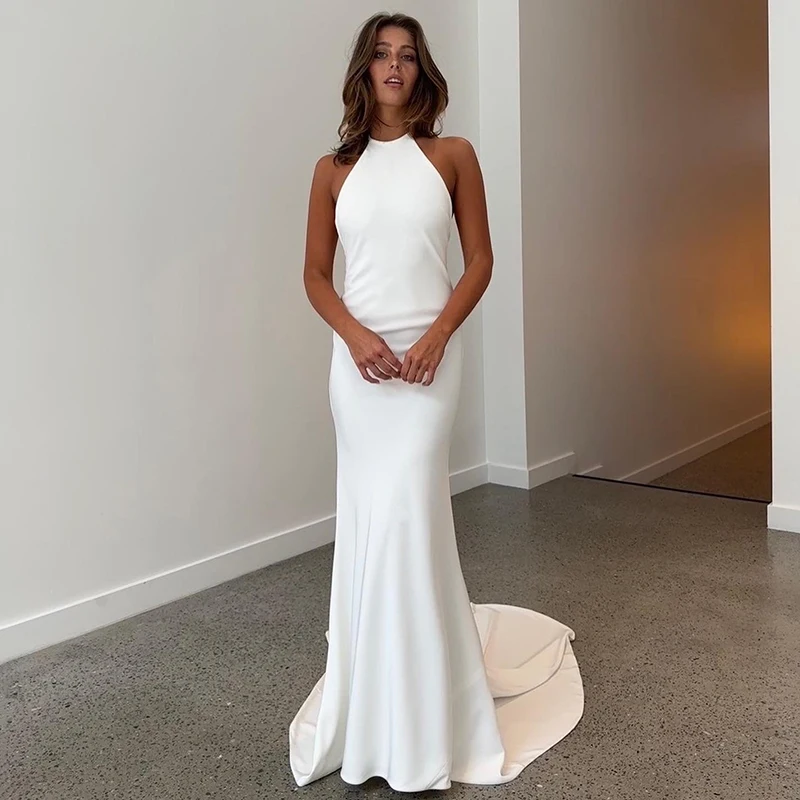 Eightree White Mermaid Wedding Dresses Halter Neck Backless Sweep Train Wedding Gowns Boho Beach Bridal Prom Dress Custom Size
Eightree White Mermaid Wedding Dresses Halter Neck Backless Sweep Train Wedding Gowns Boho Beach Bridal Prom Dress Custom Size