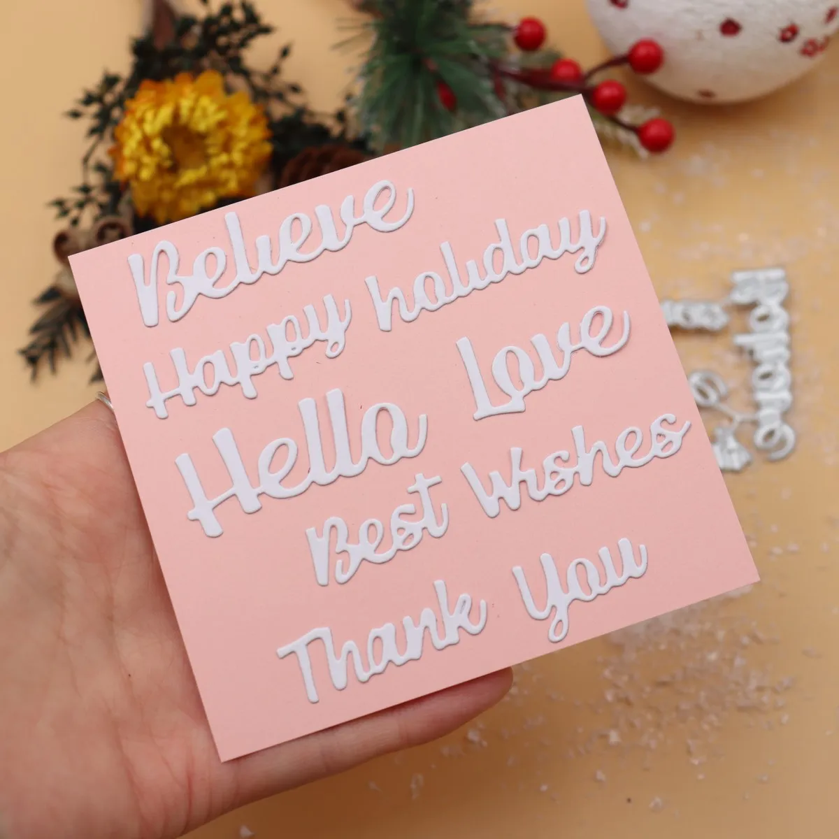 DIY Greeting Card Happy holidays, best wishes, believe, love, hello, thank you Letter Scrapbooking Craft Cutting Dies
DIY Greeting Card Happy holidays, best wishes, believe, love, hello, thank you Letter Scrapbooking Craft Cutting Dies