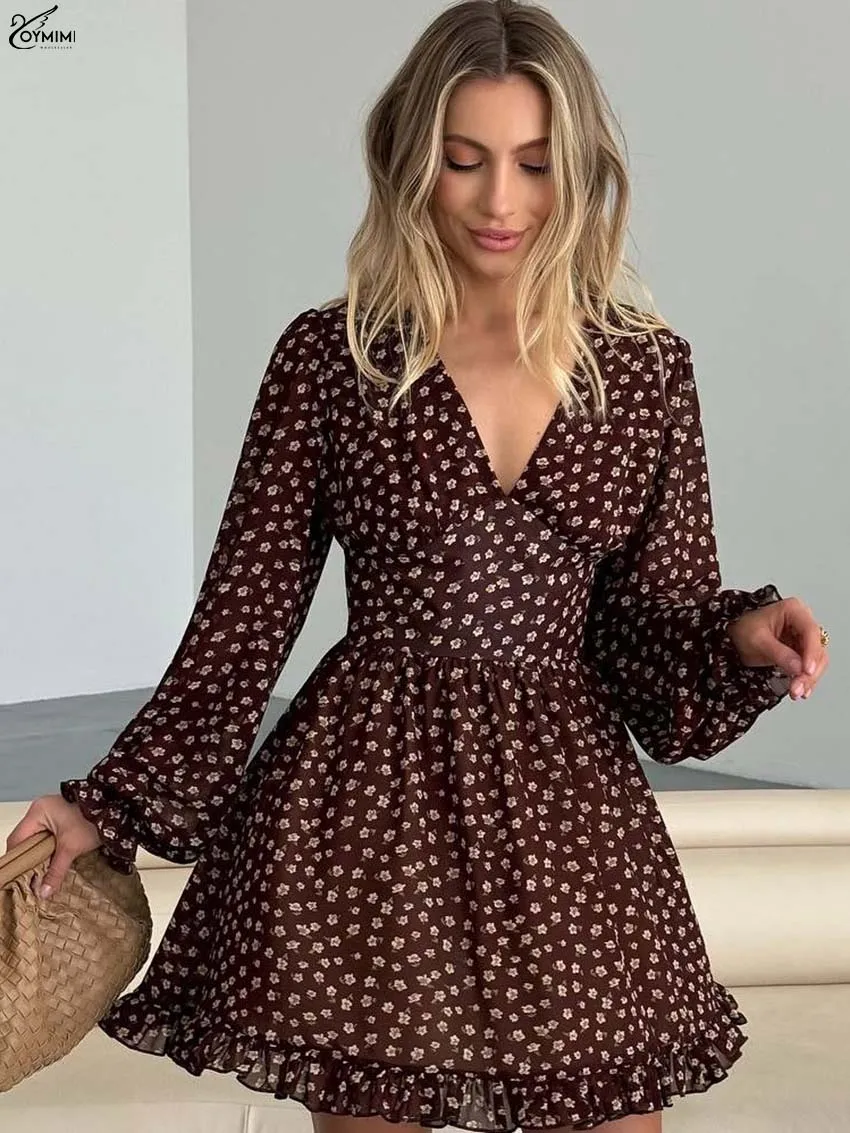 Oymimi Elegant Brown Print Women's Dress Fashion V-Neck Long Sleeve High Waist Dresses Autumn New Loose Ruffled Mini Dresses
Oymimi Elegant Brown Print Women's Dress Fashion V-Neck Long Sleeve High Waist Dresses Autumn New Loose Ruffled Mini Dresses