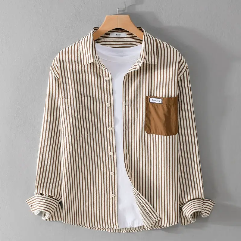 Male Clothing Spring and Autumn New Men's Striped Long-sleeved Shirt Trendy Leisure Loose Youth Hong Kong Style Versatile Shirt
Male Clothing Spring and Autumn New Men's Striped Long-sleeved Shirt Trendy Leisure Loose Youth Hong Kong Style Versatile Shirt