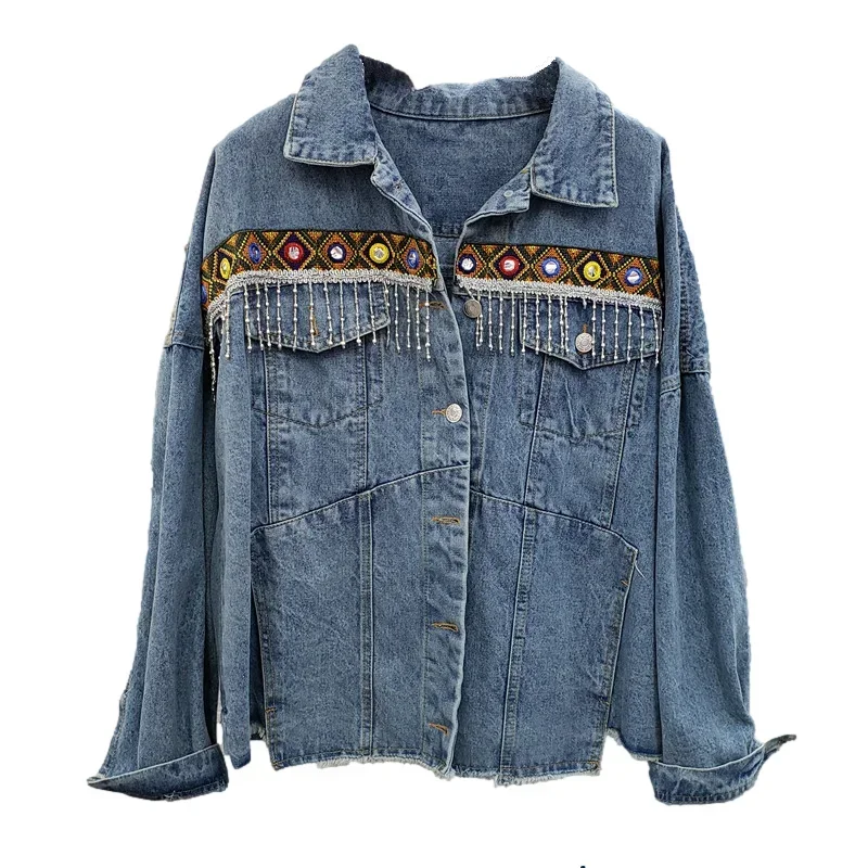 Spring Boho Heavy industry Embroidery Tassels Denim Jacket Women Frayed Burrs Casual Jeans Jacket Loose Long sleeve Female Coat
Spring Boho Heavy industry Embroidery Tassels Denim Jacket Women Frayed Burrs Casual Jeans Jacket Loose Long sleeve Female Coat