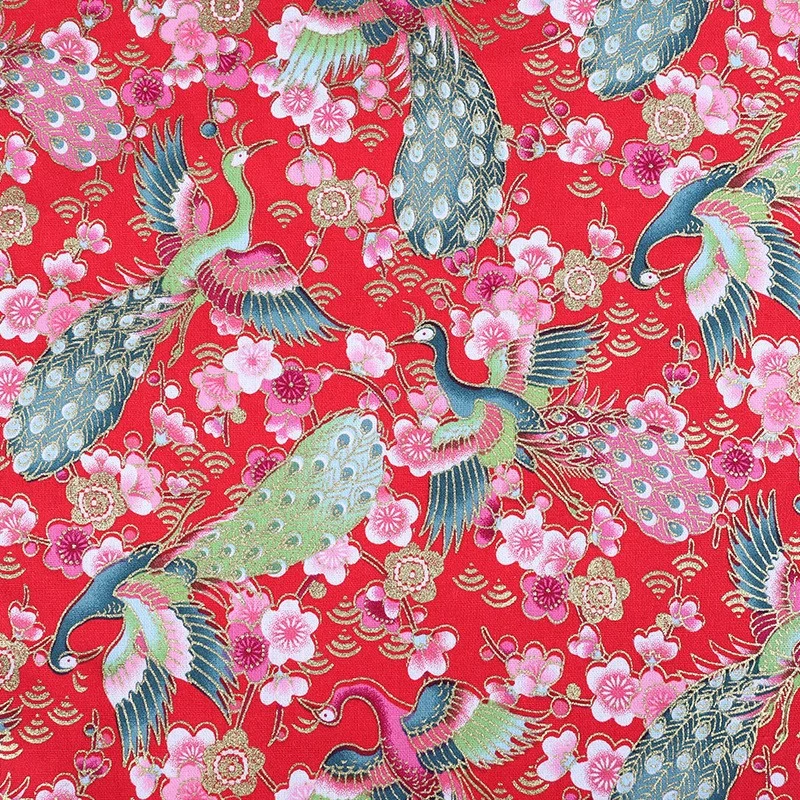 Cotton Gold Foil Printed Fabric Chinese Style Peacock Design Apparel Home Textile Bags Handicrafts DIY Material
Cotton Gold Foil Printed Fabric Chinese Style Peacock Design Apparel Home Textile Bags Handicrafts DIY Material