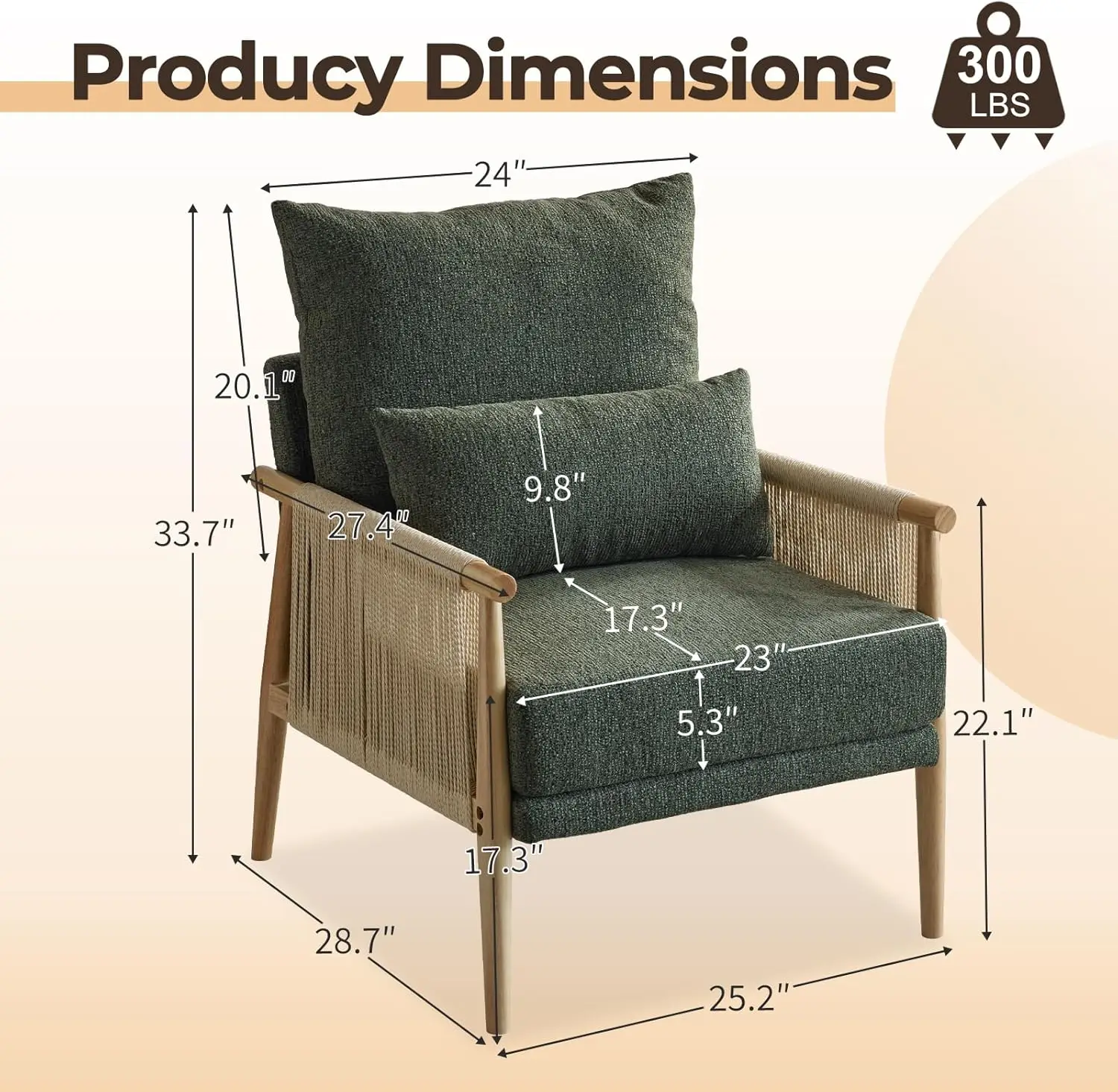Cozy Chenille Accent Chair with Lumbar Pillow & Rattan Arms Modern Lounge Chair for Living Room, Bedroom, Reading Nook, Green
Cozy Chenille Accent Chair with Lumbar Pillow & Rattan Arms Modern Lounge Chair for Living Room, Bedroom, Reading Nook, Green