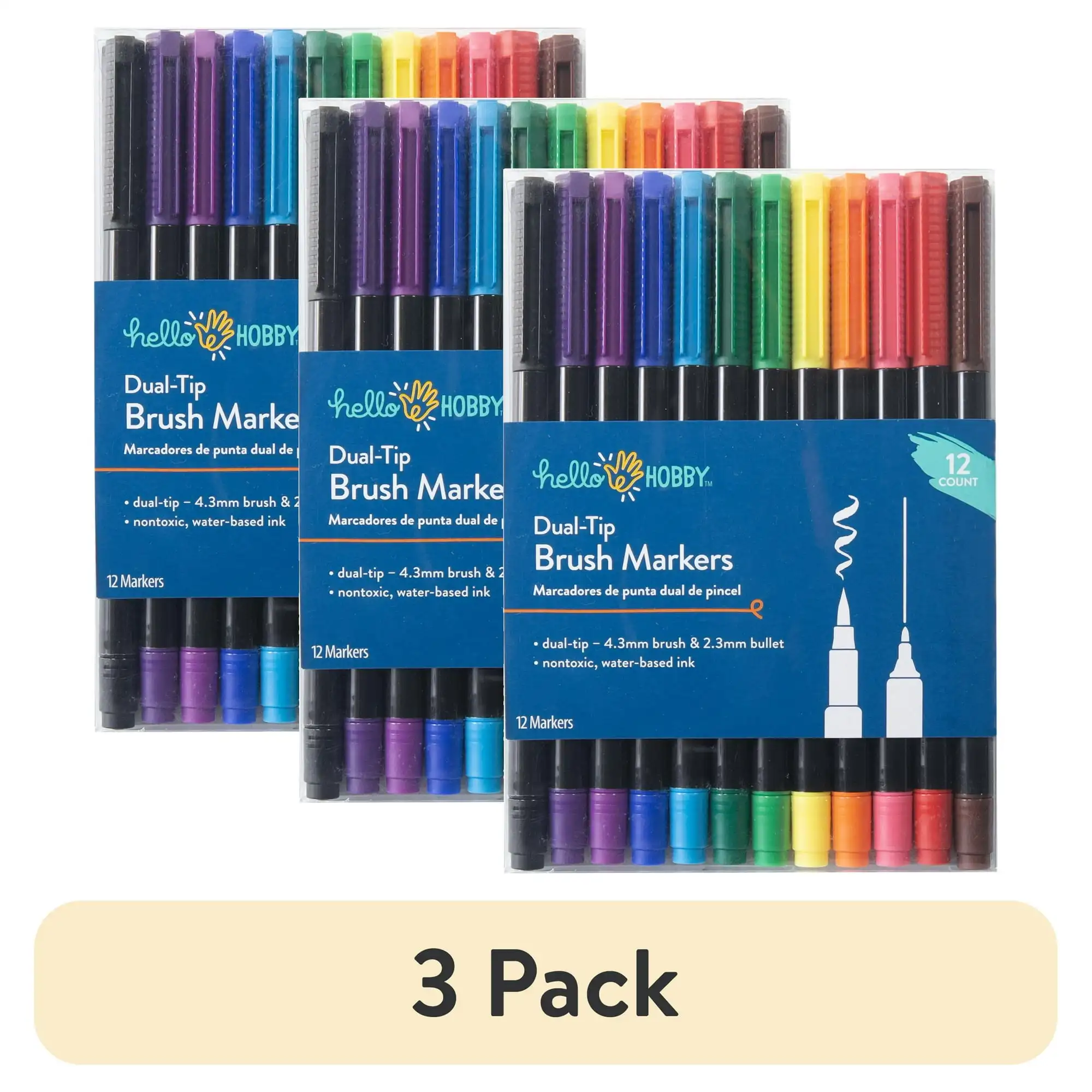 (3 pack) Hello Hobby Dual Tip Brush Marker & Fineliner for adult crafting, 12 Pieces, Classic Colors
(3 pack) Hello Hobby Dual Tip Brush Marker & Fineliner for adult crafting, 12 Pieces, Classic Colors