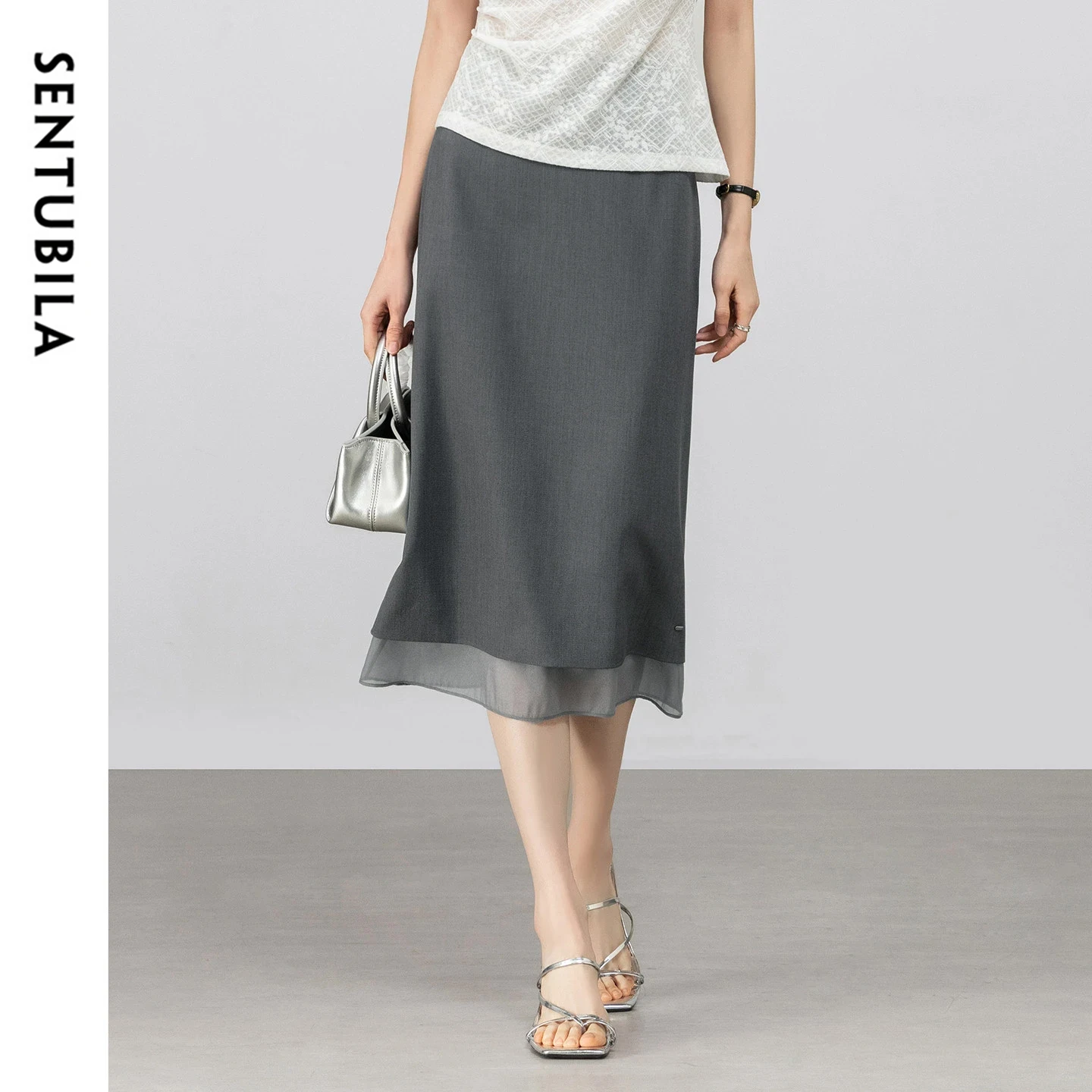 SENTUBILA Women's Straight Midi Skirt 2026 Spring New Minimalist Commute Gray Hem Color Contrast Patch Chiffon Skirt 161QF5008
SENTUBILA Women's Straight Midi Skirt 2026 Spring New Minimalist Commute Gray Hem Color Contrast Patch Chiffon Skirt 161QF5008
